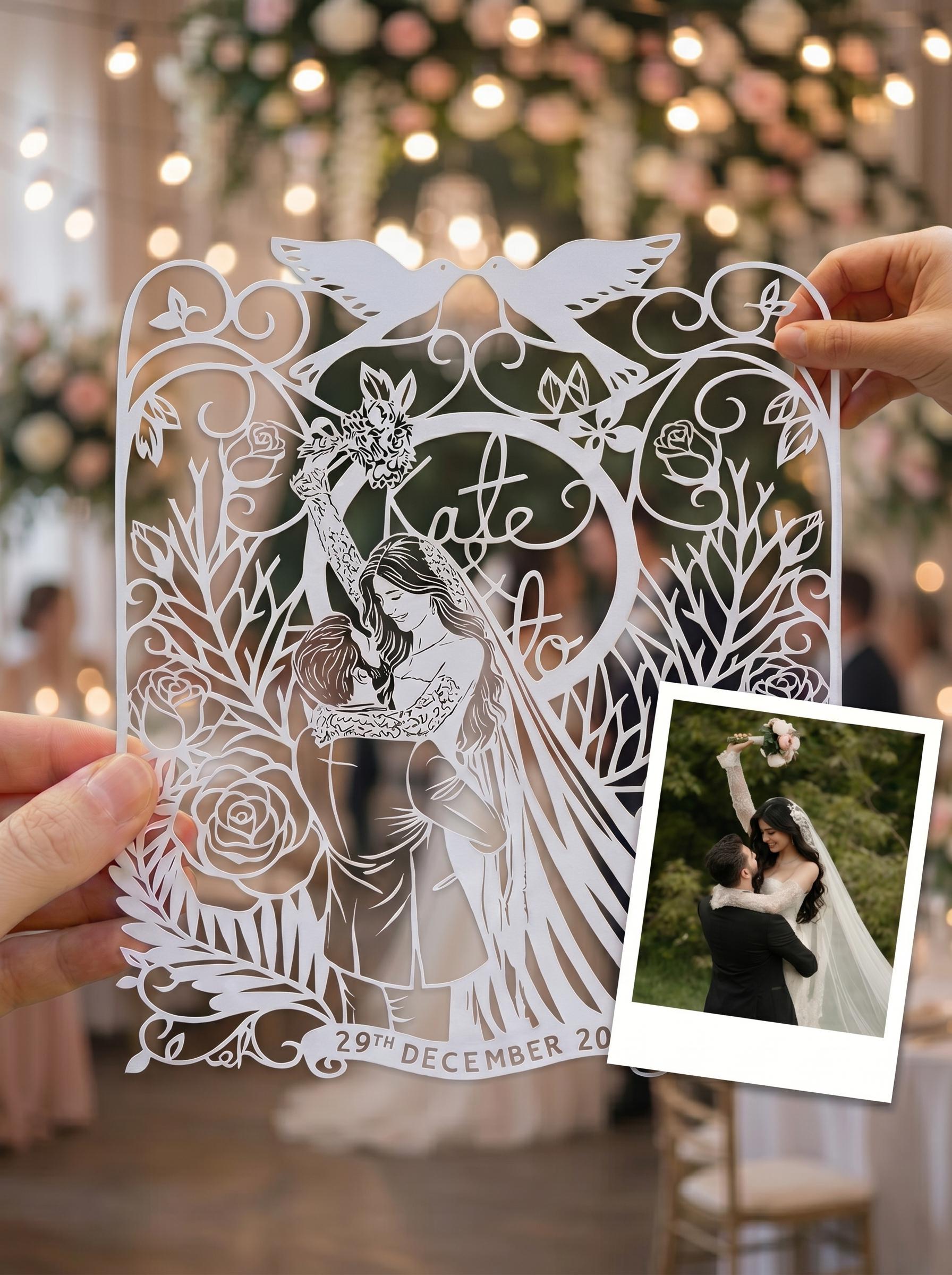 Custom Wedding Paper Cut Portrait from Photo, 1st Anniversary Gift, Personalized Couple Portrait, Bridal Gift, Wall Art Decor