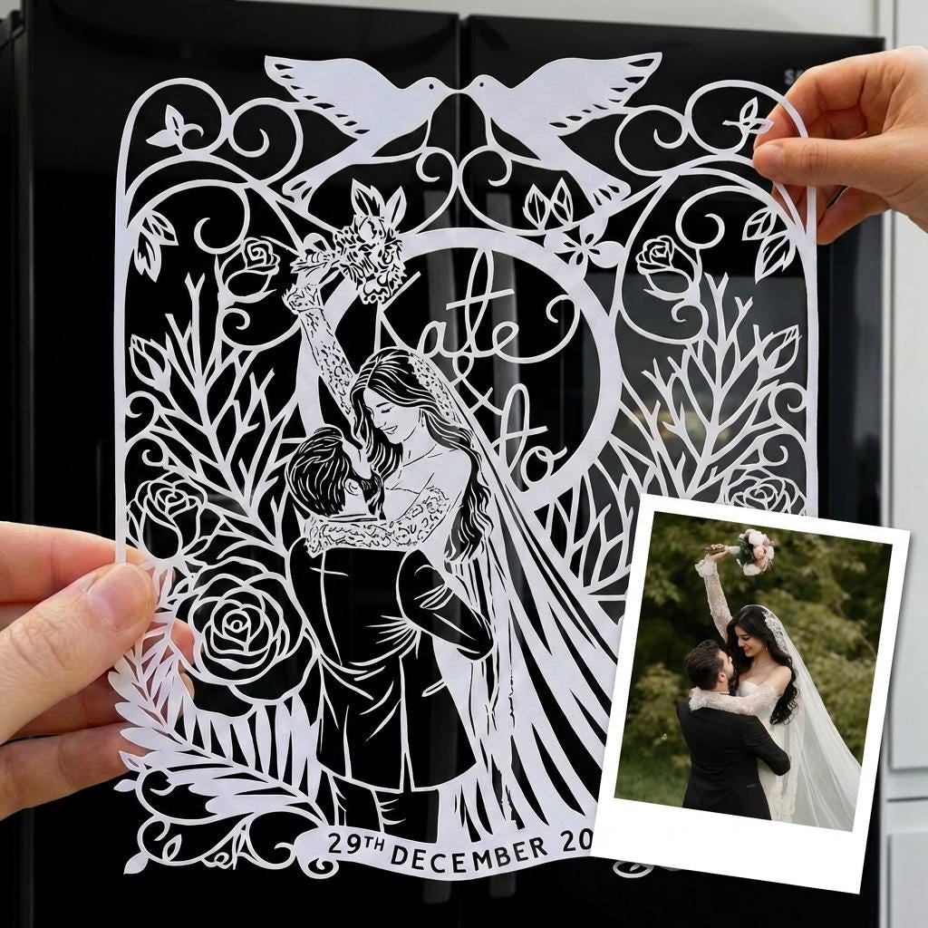 Custom Wedding Paper Cut Portrait from Photo, 1st Anniversary Gift, Personalized Couple Portrait, Bridal Gift, Wall Art Decor
