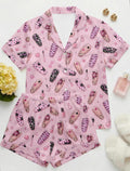 Nail Art Pajama Set for Women, Pink Cute Aesthetic Pajamas, Nail Tech Gift, Y2K Girly Sleepwear, Beauty Lover Loungewear,Nail Lover Gift
