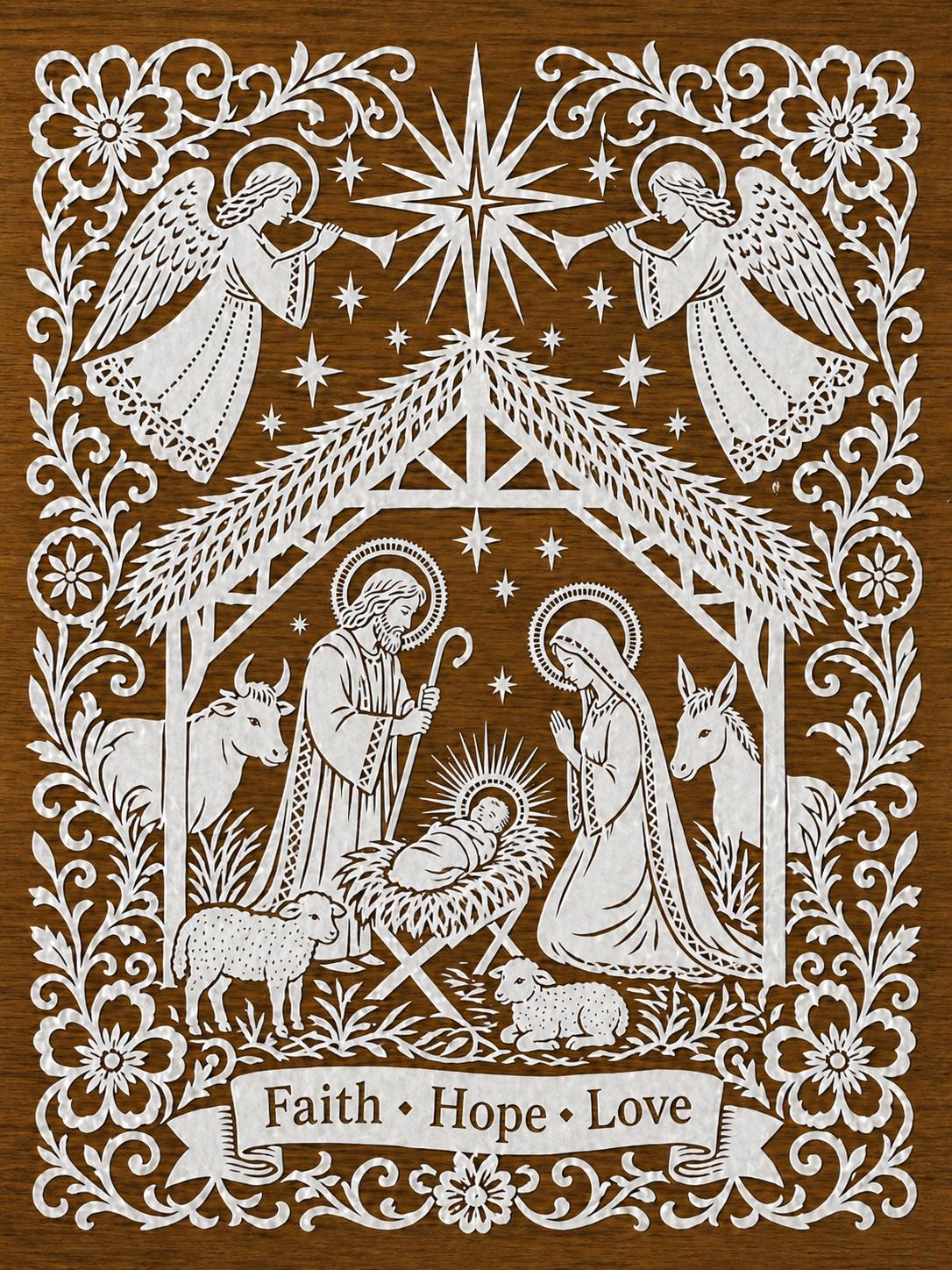 Christian Nativity Papercut Wall Art, Faith Hope Decor,  Christmas Gift, Holy Family Art, Spiritual Home Decor, Christian Wall Decor