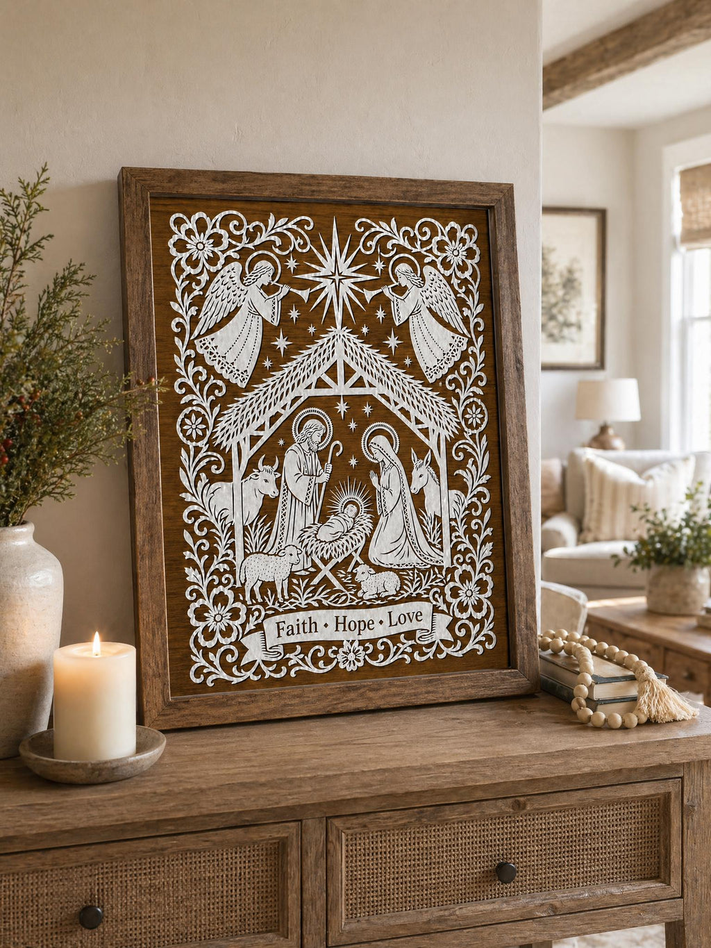 Christian Nativity Papercut Wall Art, Faith Hope Decor,  Christmas Gift, Holy Family Art, Spiritual Home Decor, Christian Wall Decor