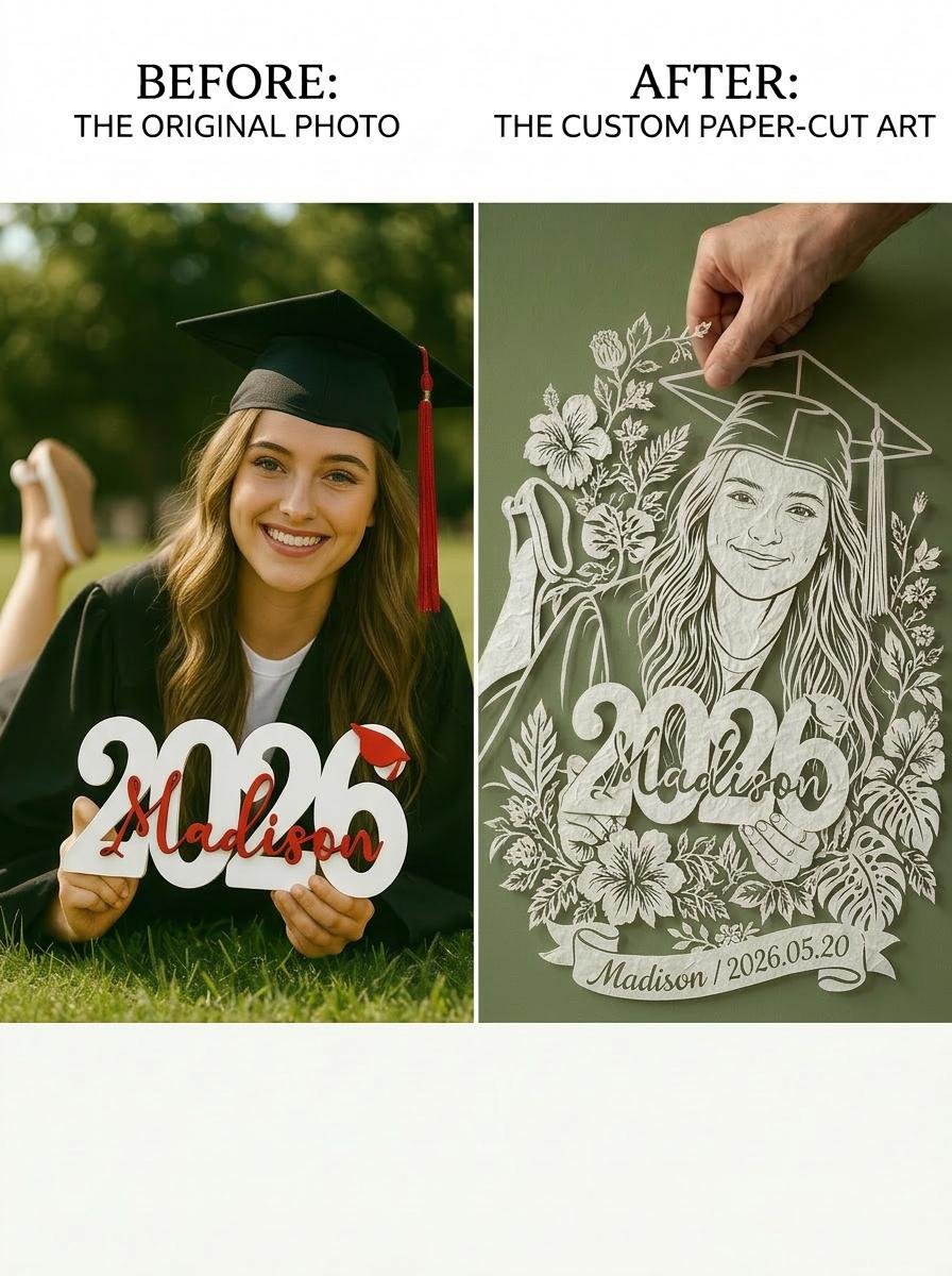 Custom Graduation Paper Cut Portrait from Photo, Class of 2026 Gift, Personalized Graduate Gift, Senior Gift, Graduation Keepsake Wall Art