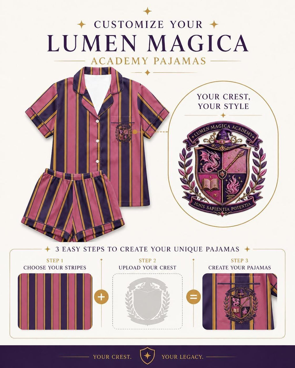Custom School Crest Pajama Set, Personalized College Logo Pajamas, Graduation Gift for Her, Preppy Academy Satin Sleepwear, Team Pajamas