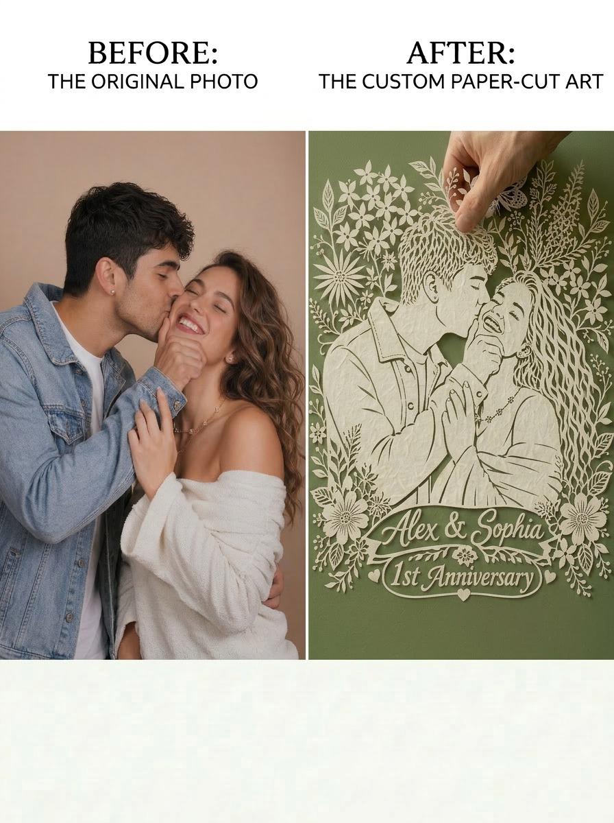 Custom Paper Cut Portrait from Photo, 1st Anniversary Gift for Couple, Personalized Wedding Paper Art, Romantic Photo Gift, Wall Decor