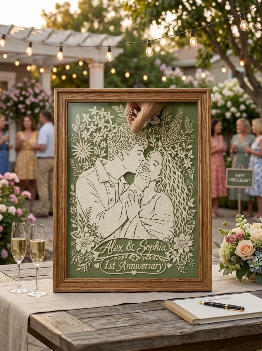 Custom Paper Cut Portrait from Photo, 1st Anniversary Gift for Couple, Personalized Wedding Paper Art, Romantic Photo Gift, Wall Decor