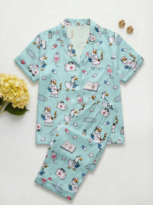 Custom Nurse Pajamas, RN Graduation Gift, Cute Medical Pajama Set,Animal Hospital Pajamas,Future Doctor Sleepwear,Healthcare Worker Gift
