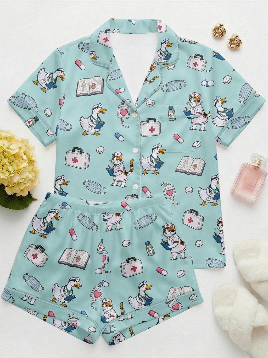 Custom Nurse Pajamas, RN Graduation Gift, Cute Medical Pajama Set,Animal Hospital Pajamas,Future Doctor Sleepwear,Healthcare Worker Gift