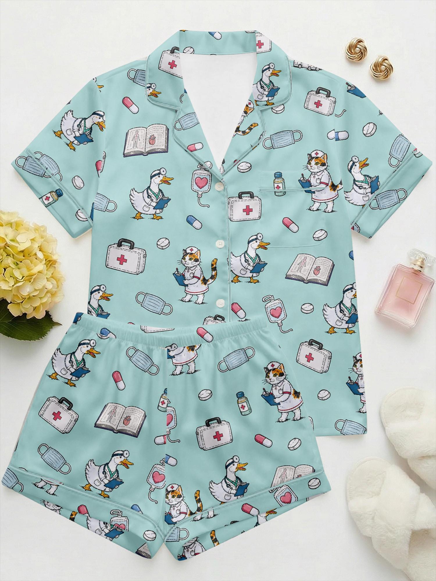Custom Nurse Pajamas, RN Graduation Gift, Cute Medical Pajama Set,Animal Hospital Pajamas,Future Doctor Sleepwear,Healthcare Worker Gift