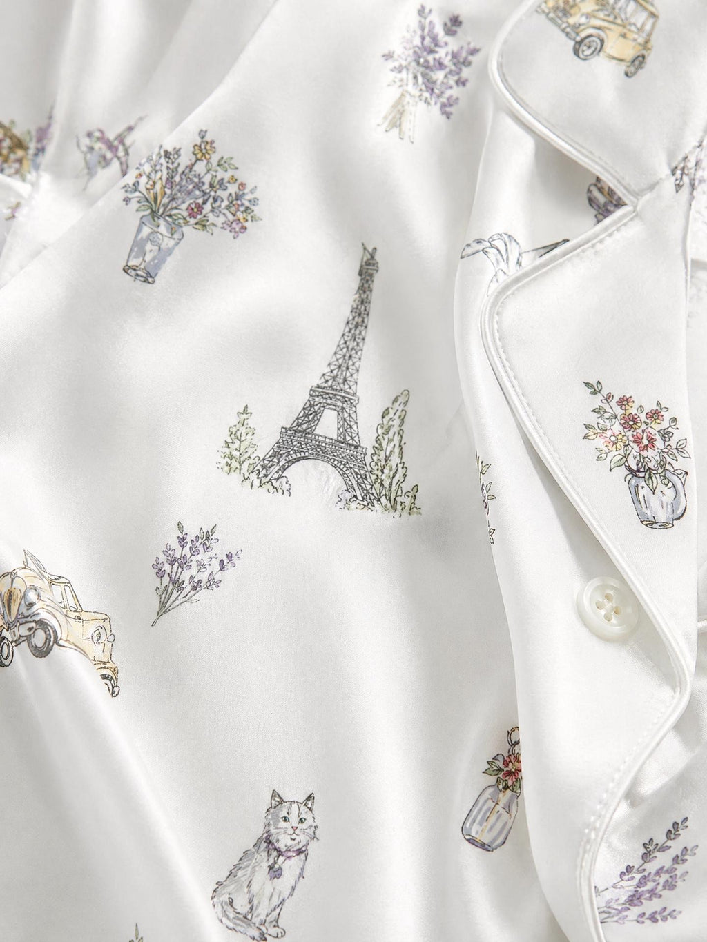 Paris Satin Pajama Set, Bridal Pajamas for Wedding, Romantic French Sleepwear, Bridesmaid Gift Set, Short Summer PJs, Honeymoon Outfit