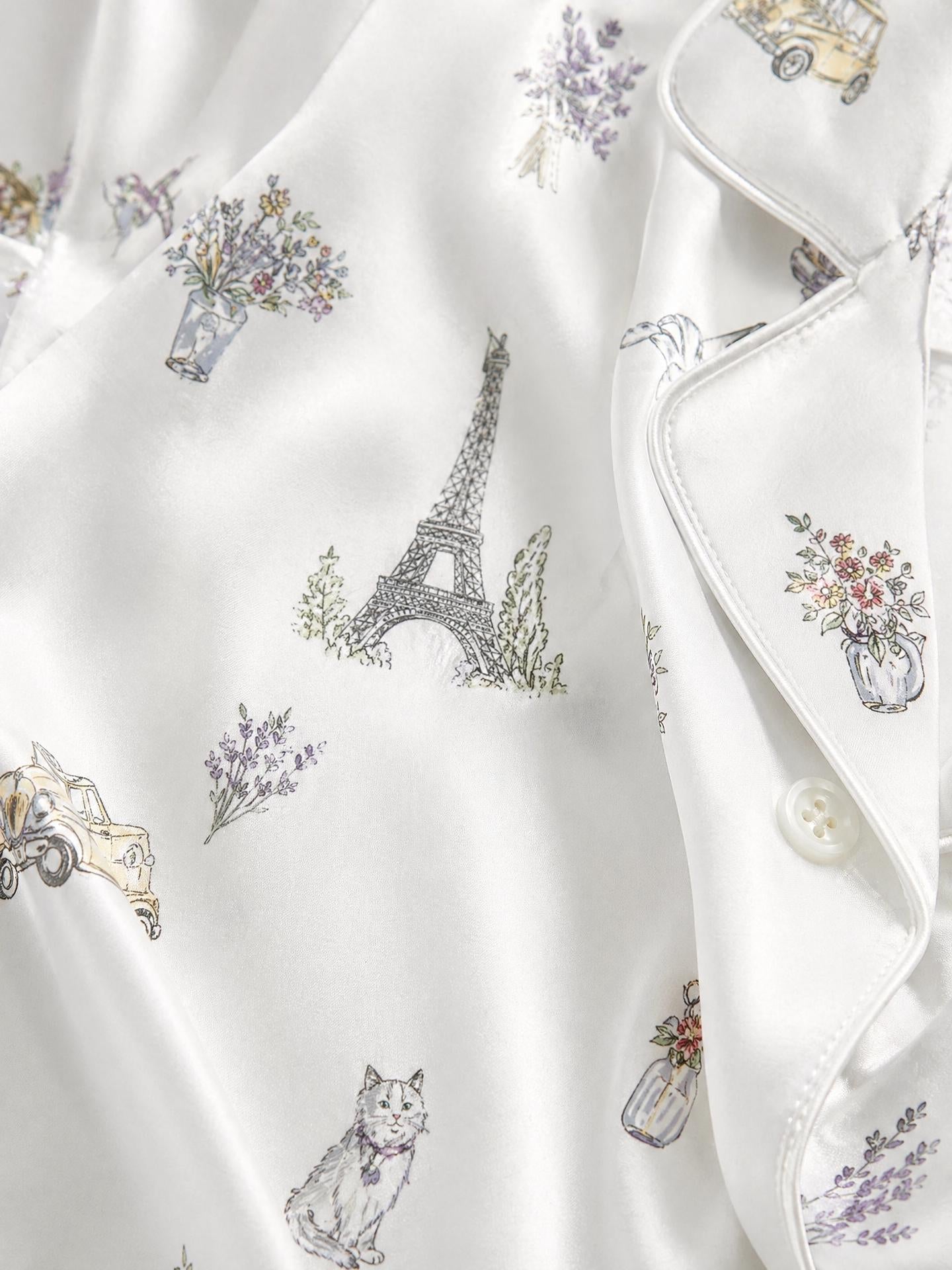 Paris Satin Pajama Set, Bridal Pajamas for Wedding, Romantic French Sleepwear, Bridesmaid Gift Set, Short Summer PJs, Honeymoon Outfit