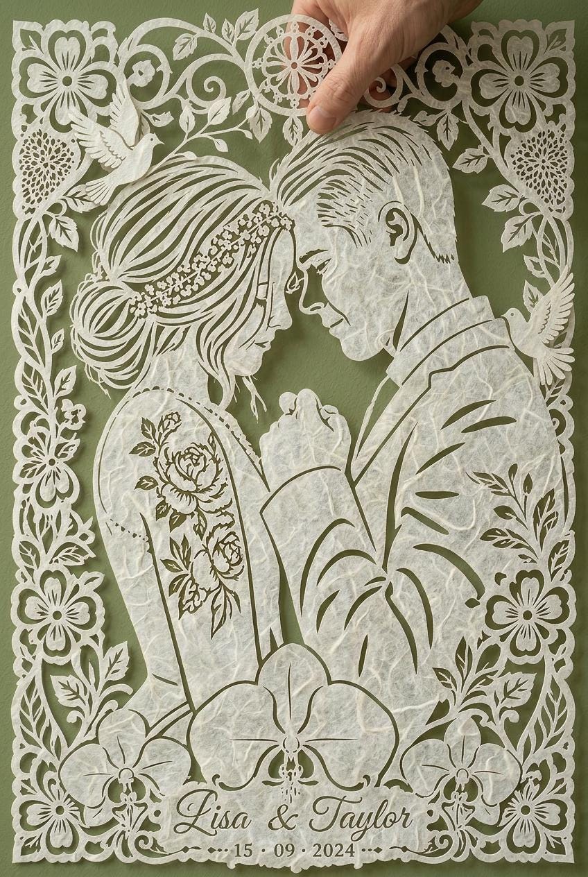 Custom Wedding Welcome Sign Papercut, Personalized Couple Portrait Sign, Wedding Reception Decor, Anniversary Gift, Custom Photo Paper Art