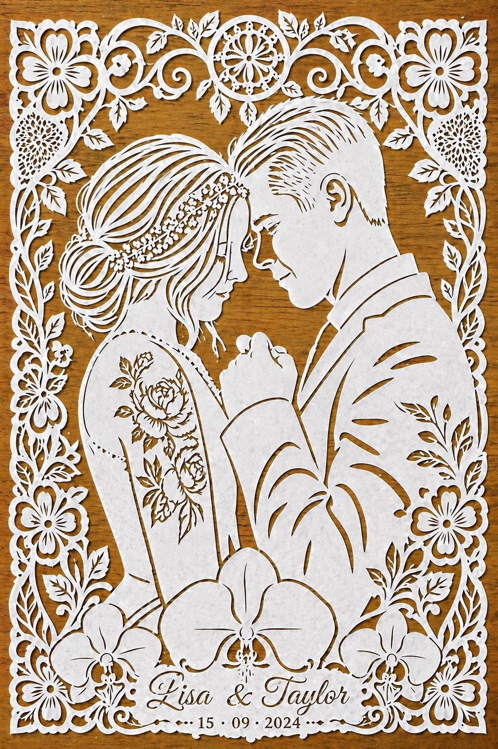 Custom Wedding Welcome Sign Papercut, Personalized Couple Portrait Sign, Wedding Reception Decor, Anniversary Gift, Custom Photo Paper Art