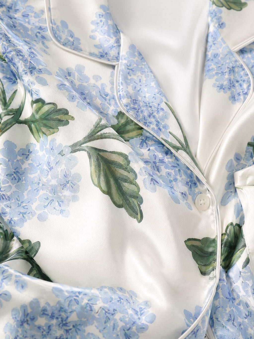 Hydrangea Satin Pajama Set, Floral Bridal Pajamas, Garden Print Sleepwear, Short Summer PJs, Custom Flower Pajamas, Bridesmaid Gift