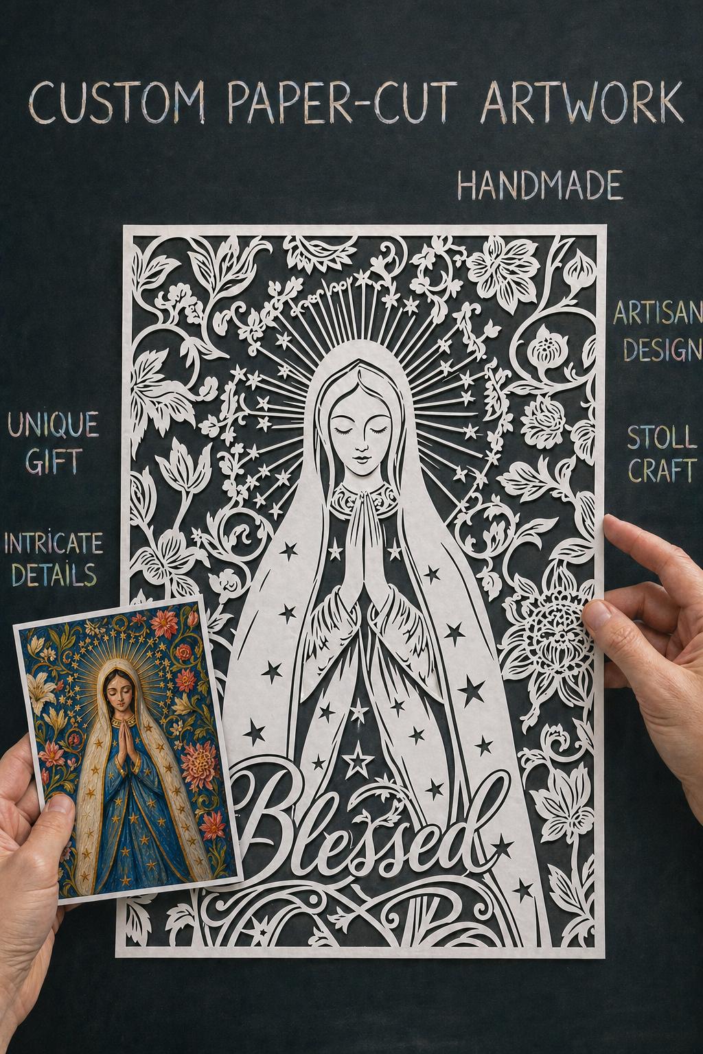 Blessed Virgin Mary Wall Art, Personalized  Papercut Faith Decor, Custom Religious Gift, Christian Home Blessing, Spiritual Wall Decor