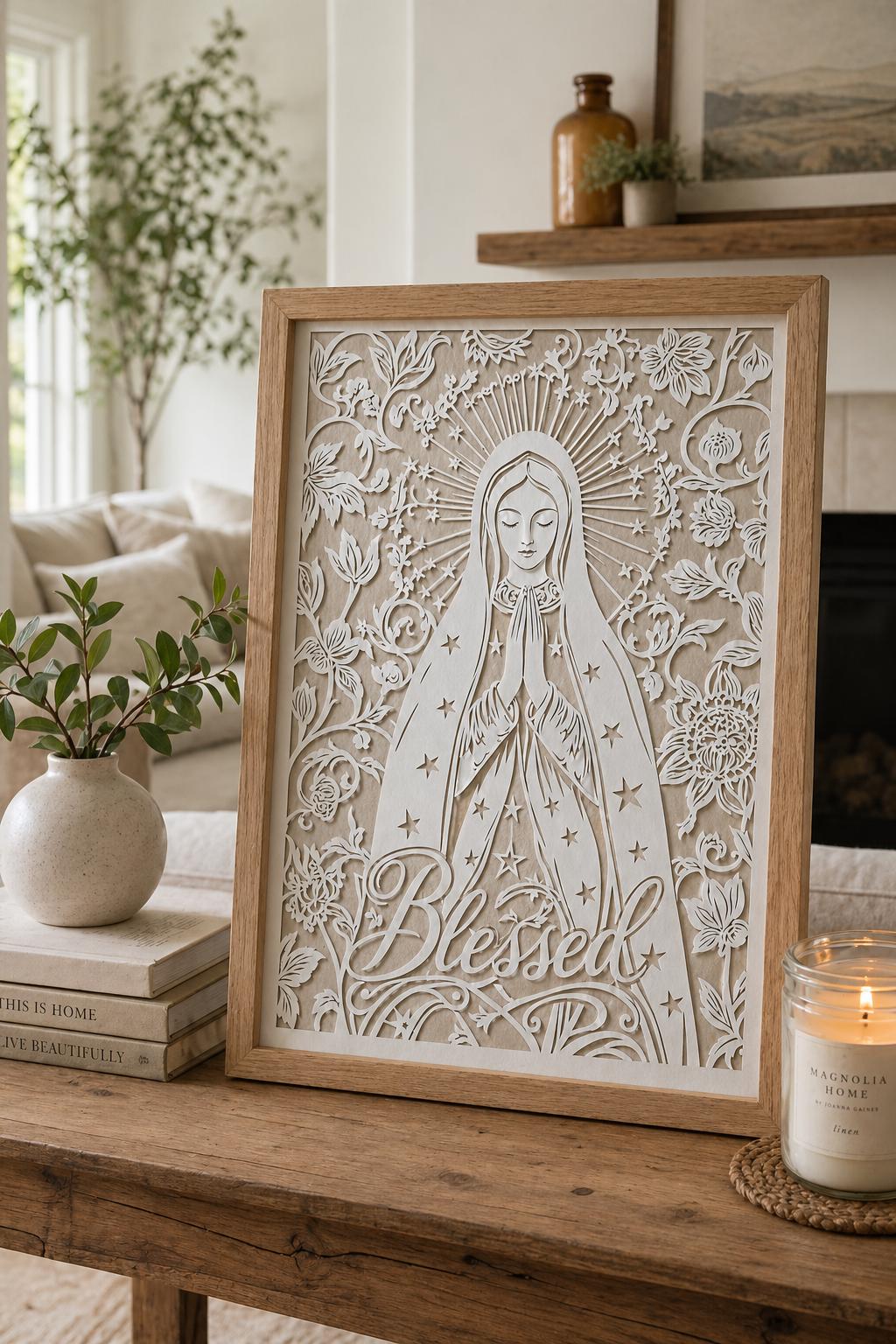 Blessed Virgin Mary Wall Art, Personalized  Papercut Faith Decor, Custom Religious Gift, Christian Home Blessing, Spiritual Wall Decor