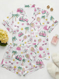 Tennis Pajama Set Women, Vacation Pajamas, Preppy Sleepwear, Resort Lounge Set, Tennis Lover Gift, Summer Satin Pajamas, Country Club Outfit