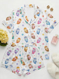 Women's Otter Print Pajama Set, Short Sleeve Sleepwear, Ocean Loungewear