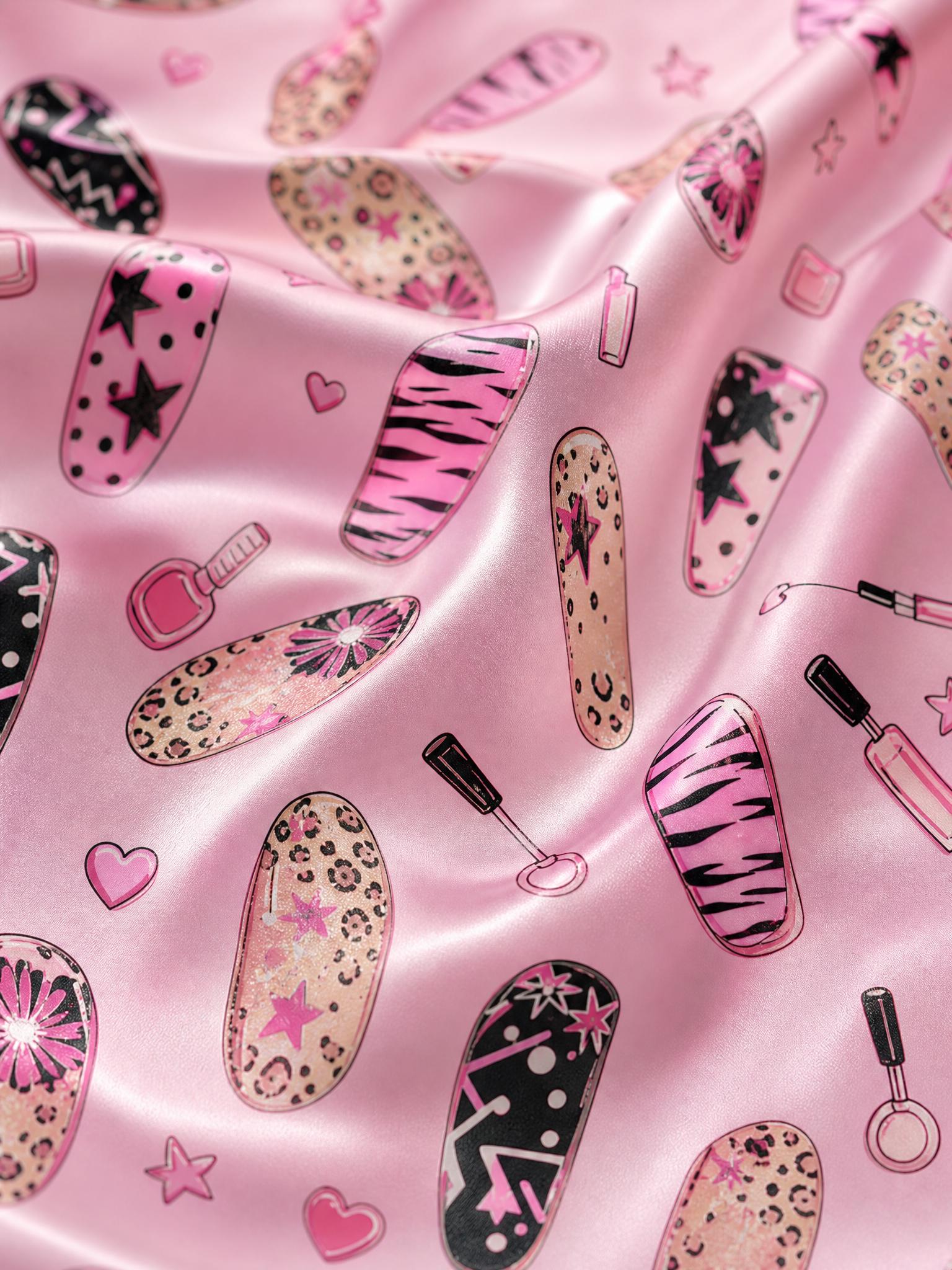 Nail Art Pajama Set for Women, Pink Cute Aesthetic Pajamas, Nail Tech Gift, Y2K Girly Sleepwear, Beauty Lover Loungewear,Nail Lover Gift