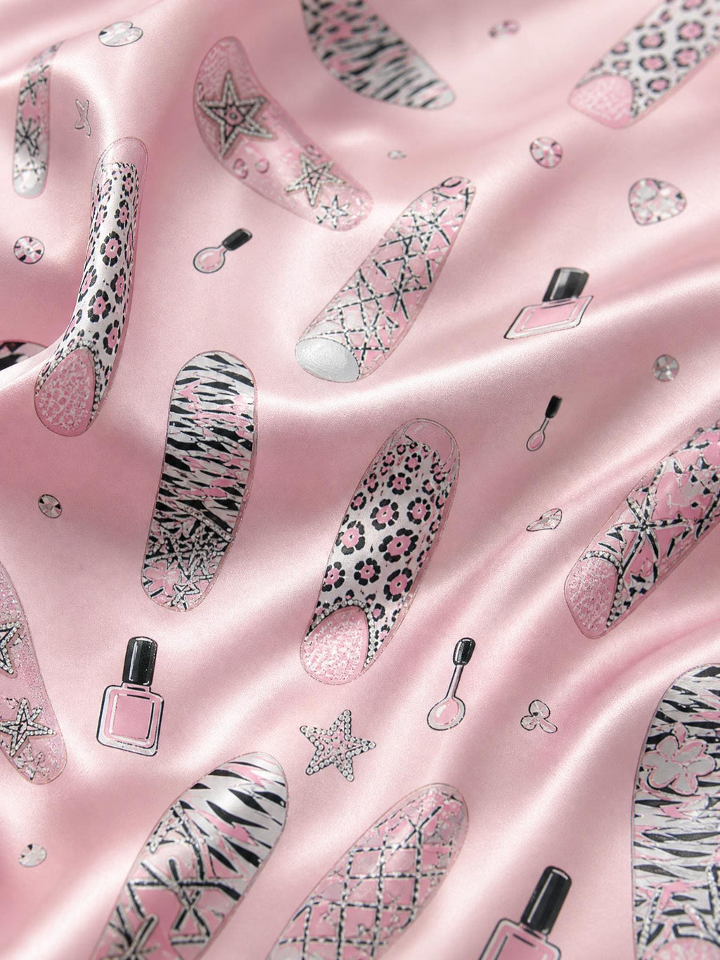 Nail Art Pajama Set for Women, Summer Satin Loungewear, Self Care Pajama Set, Girls Night Sleepwear, Cute Nail Print, Gift for Nail Lover