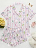 Satin Mahjong Pajama Set Women, Summer Sleepwear Shorts Set, Cute Striped Lounge Set, Mahjong Lover Gift, Girls Night Pajamas