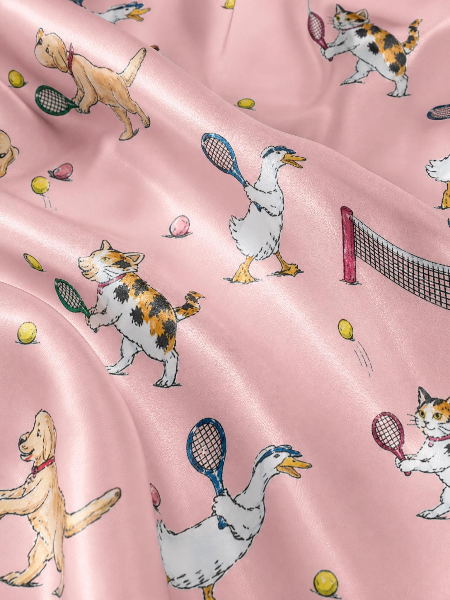 Cute Animal Tennis Pajama Set for Women, Dog Cat Pajamas, Tennis Lover Gift, Preppy Summer Lounge Set, Vacation Sleepwear, Aesthetic Pajamas