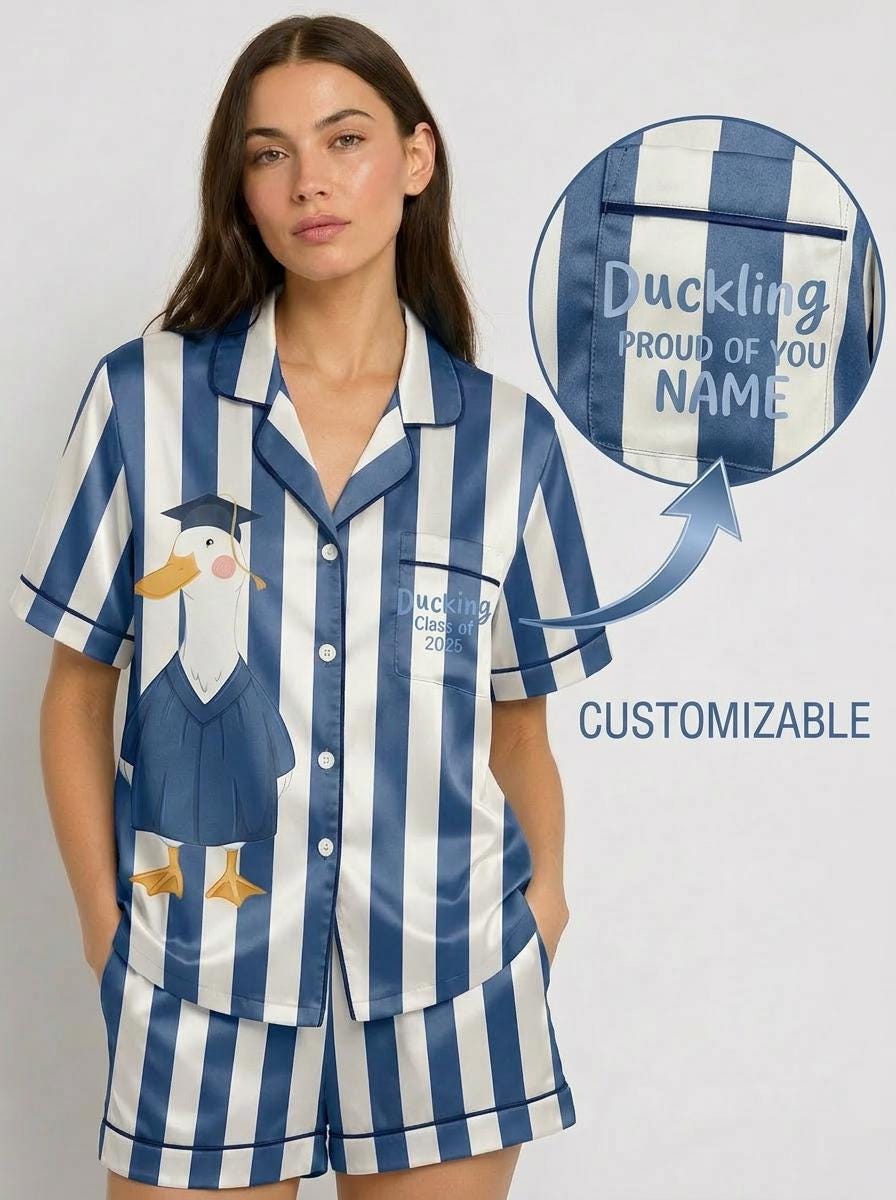 Custom Graduation Pajama Set, Class of 2026 Gift for Her, Personalized Duck Pajamas, College Graduation Gift, Future Doctor Sleepwear