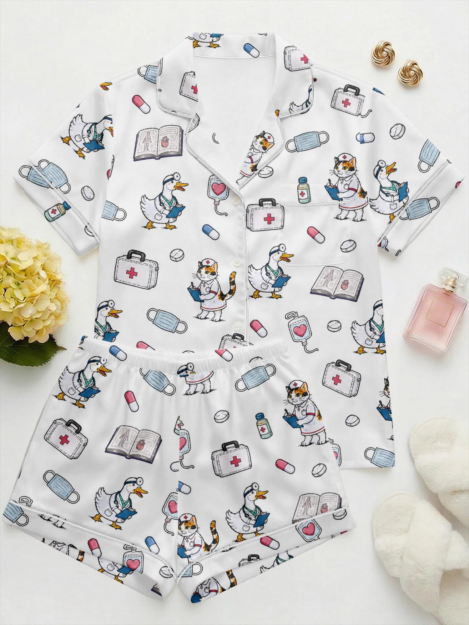 Custom Nurse Pajamas, RN Graduation Gift, Cute Medical Pajama Set,Animal Hospital Pajamas,Future Doctor Sleepwear,Healthcare Worker Gift