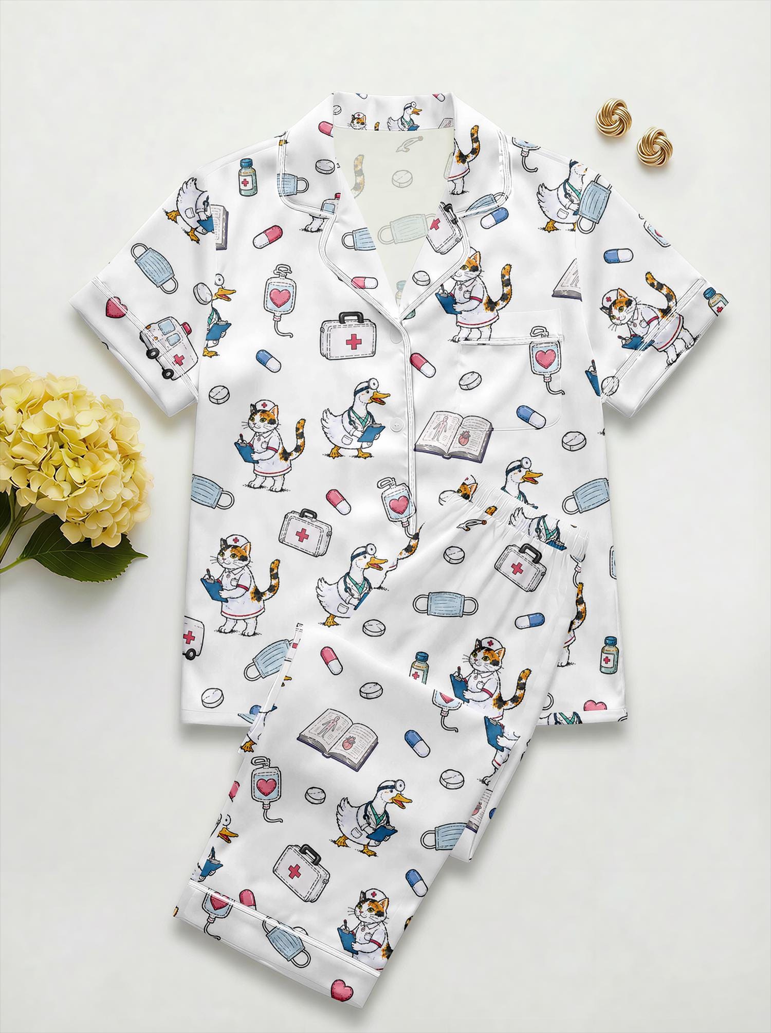 Custom Nurse Pajamas, RN Graduation Gift, Cute Medical Pajama Set,Animal Hospital Pajamas,Future Doctor Sleepwear,Healthcare Worker Gift