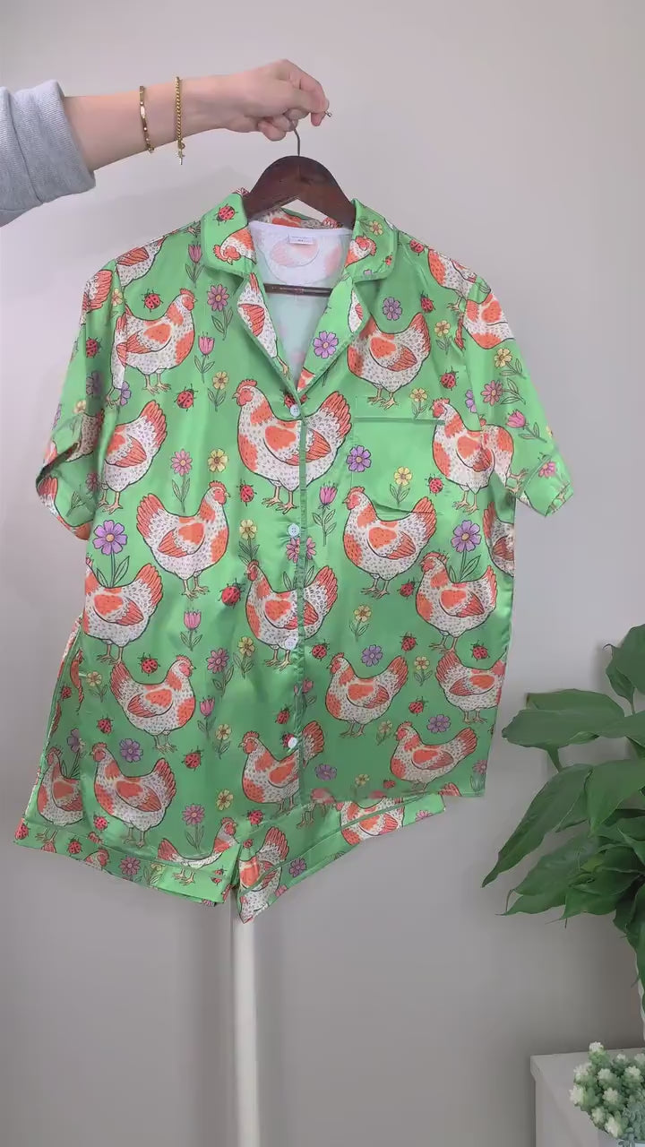 Plus Size Hen Floral Print Pajama Set – Lightweight Summer Sleepwear (0X–4X)